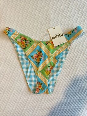 Show me Your MUMU Floral & Gingham Bikini Bottom - Aqua Green